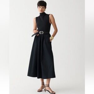 J.Crew Fitted Knit Mockneck Dress with Poplin Skirt - Black  NWT Size XS